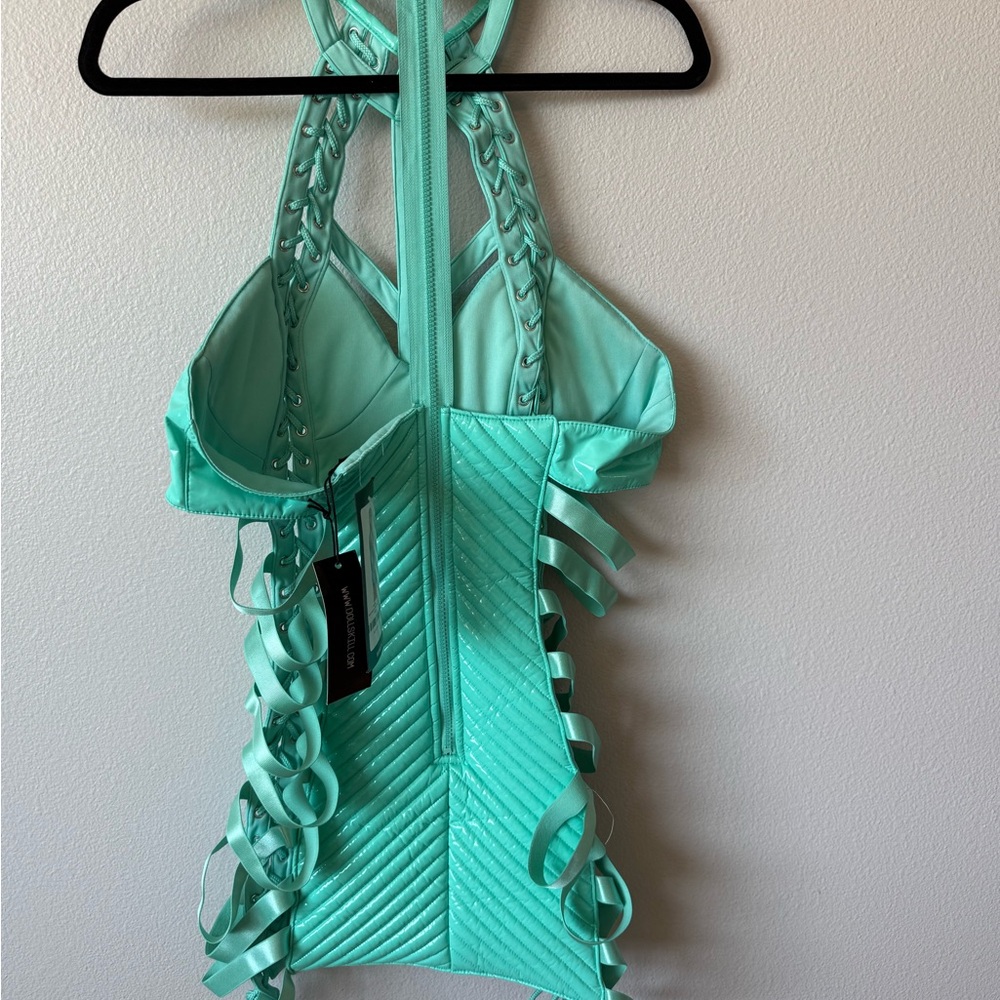 🌷NWT Dolls Kill Rude Awakening Mini Dress - Teal XL - Picture 5 of 9